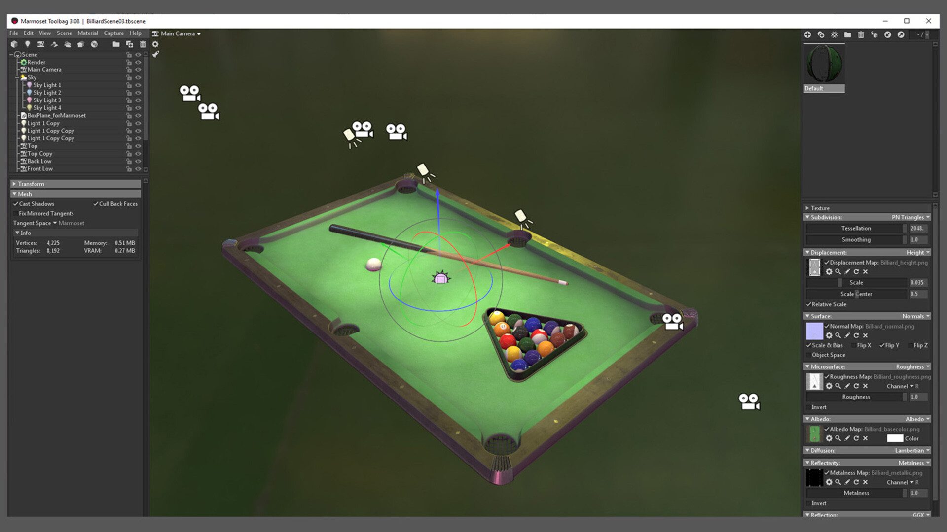 Billiards Table - 100% Substance Designer: Marmoset Scene