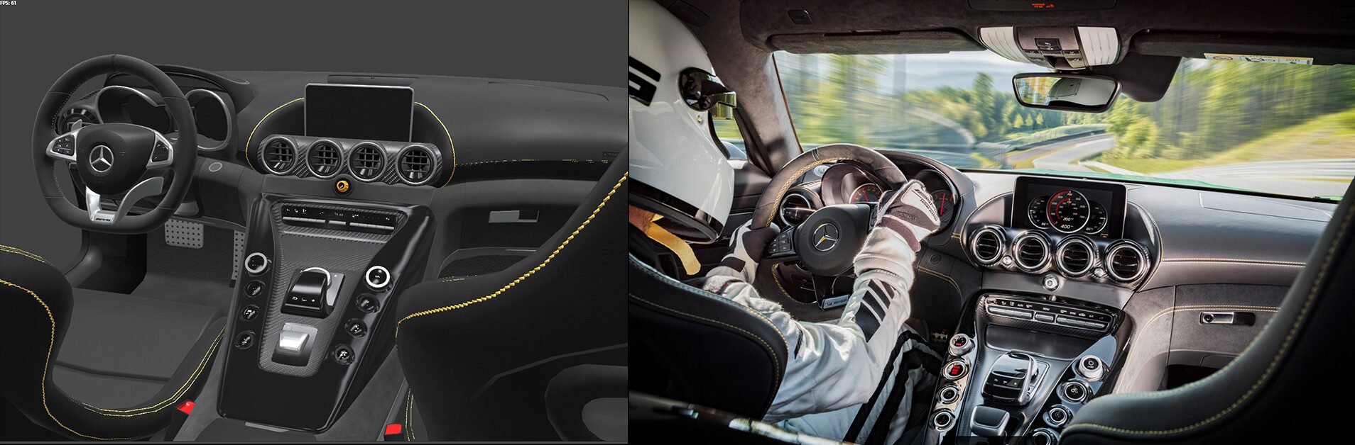 Forza Motorsport 7: Example of matching car interior materials to reference photos.