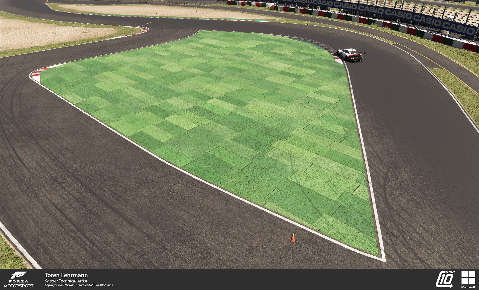 Forza Motorsport - Materials: Suzuka Astroturf in context (macro + micro)