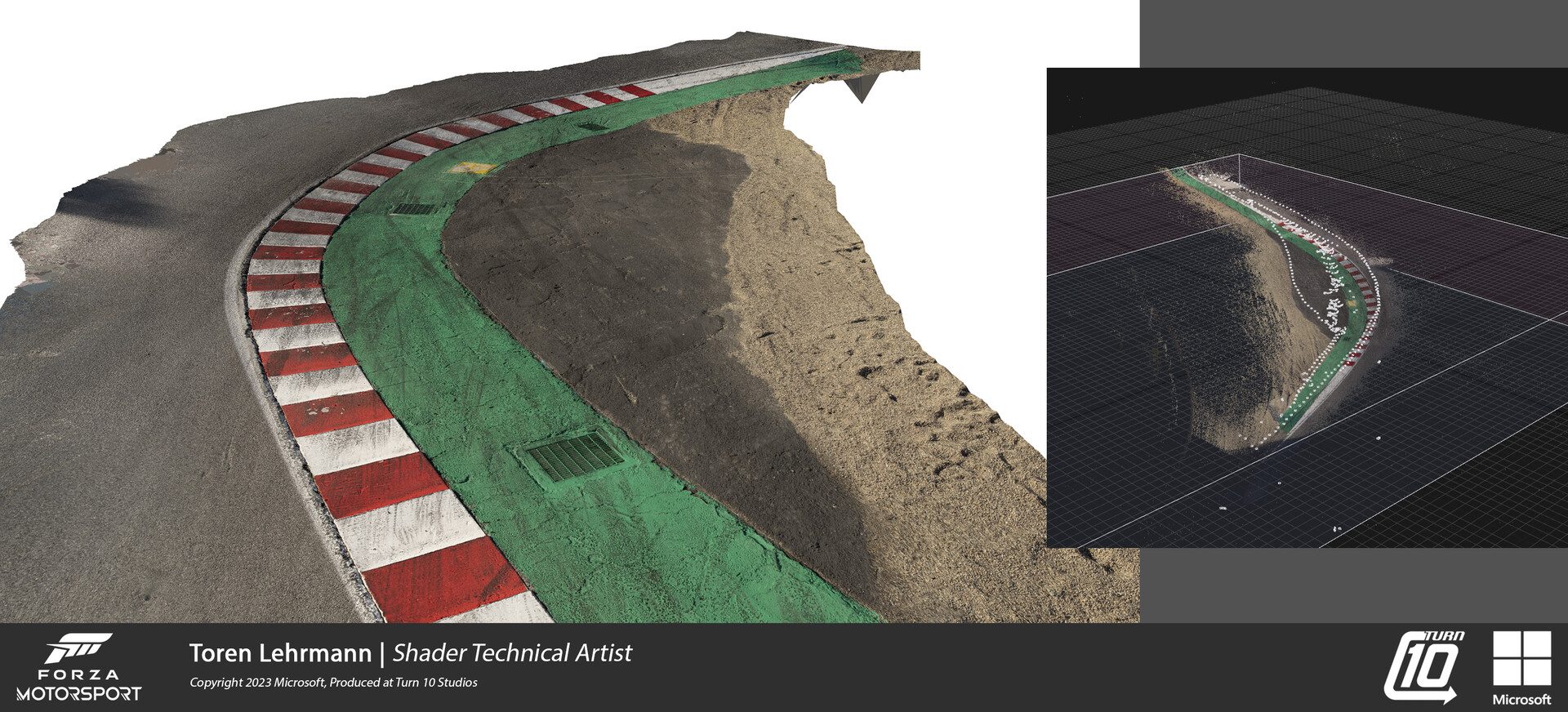 Forza Motorsport - Technical Art & Look Development: Photogrammetry examples from reference trip (Laguna Seca)