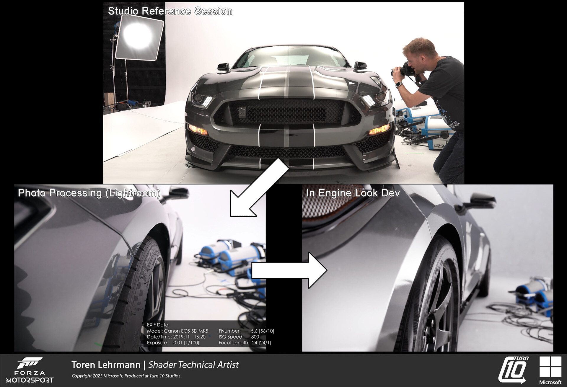 Forza Motorsport - Technical Art & Look Development: Part of the pre-production process we used studio lighting to capture car details in a controlled space.