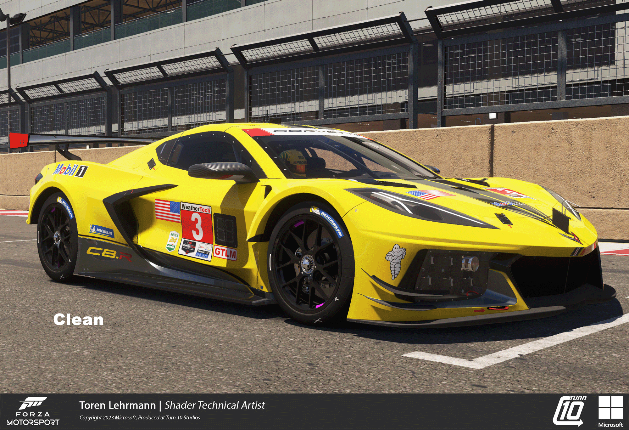 Forza Motorsport - Technical Art & Look Development: Car paint wear overview - first clean, then adding dirt, then adding scrapes (normally scrapes only appear where car is impacted).