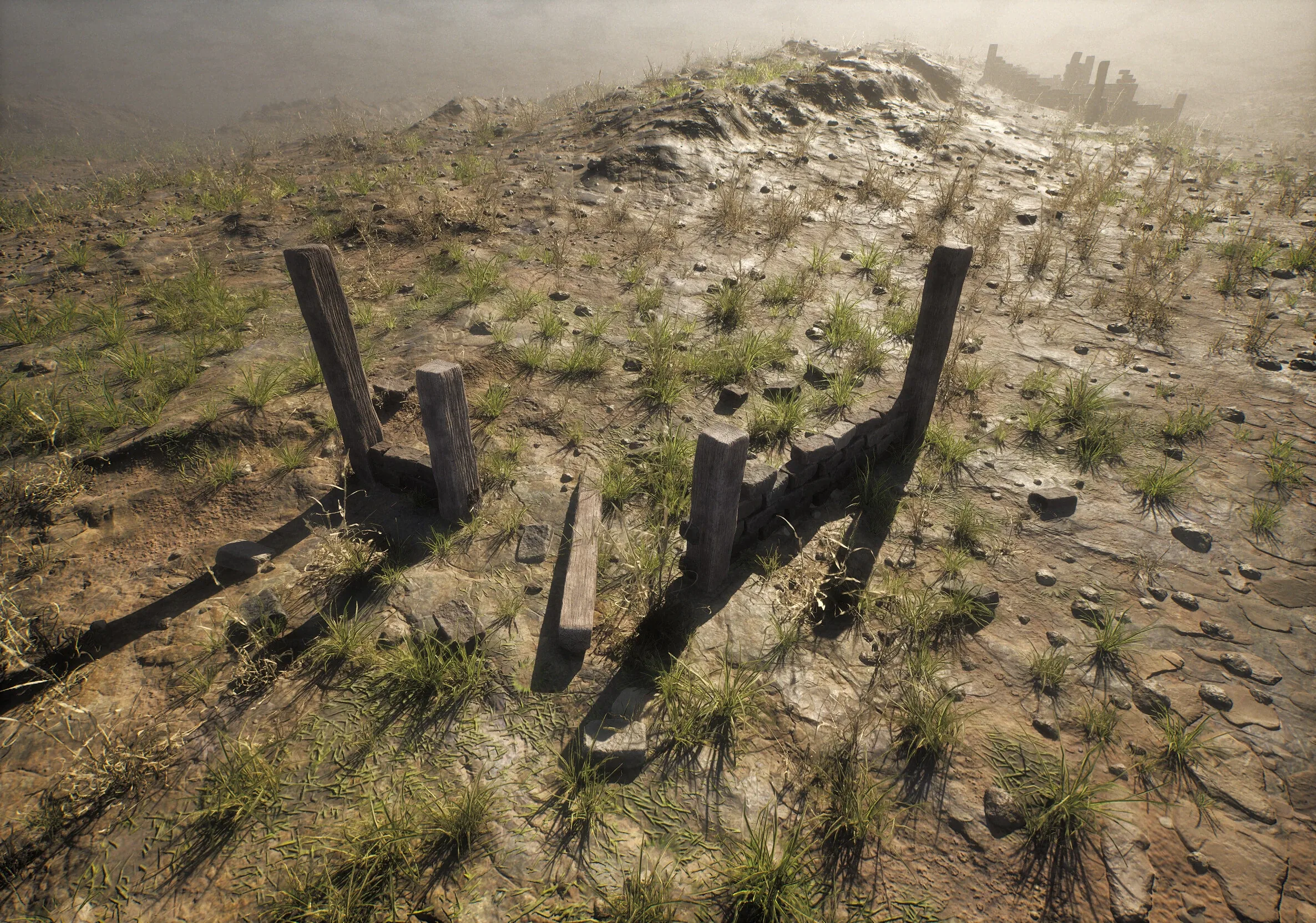 Procedural ARPG Style Environment: Fully procedural structures made with a Blueprint spline and PCG.