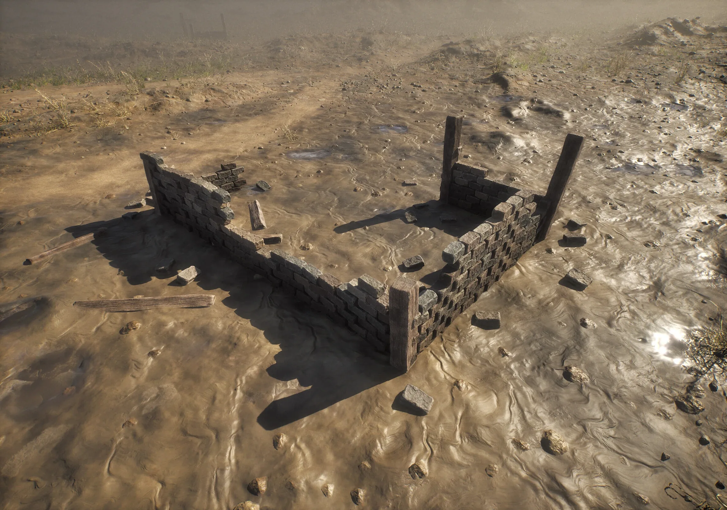 Procedural ARPG Style Environment: Fully procedural structures made with a Blueprint spline and PCG.