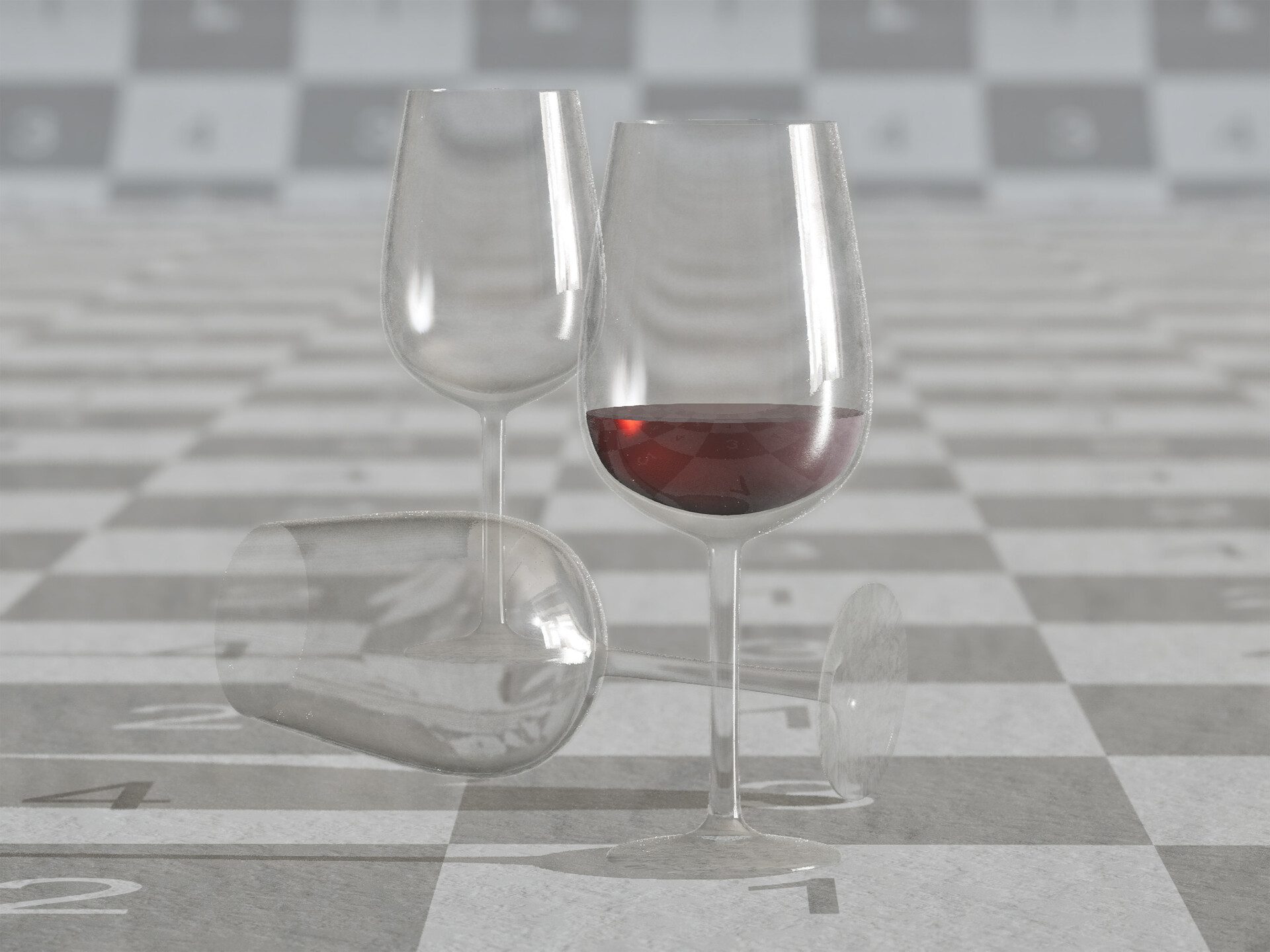 Substrate Material Studies: Glass Prop (with checker background for better refraction analysis)